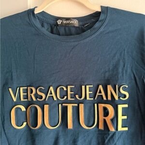 Versace Jeans Couture Logo Tee in Teal with Gold Lettering
